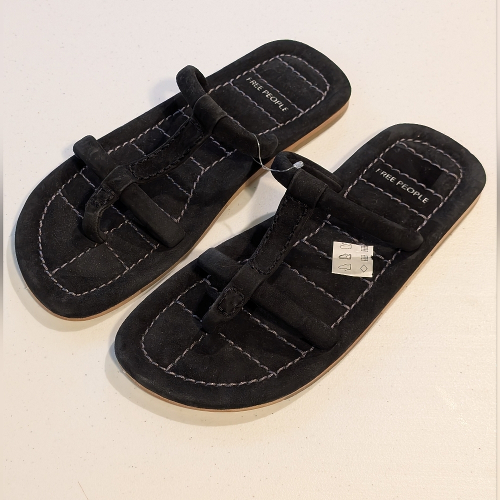NEW Free People Hadden Black Suede T-Strap Sandals | Size 9 | Square Toe No Box